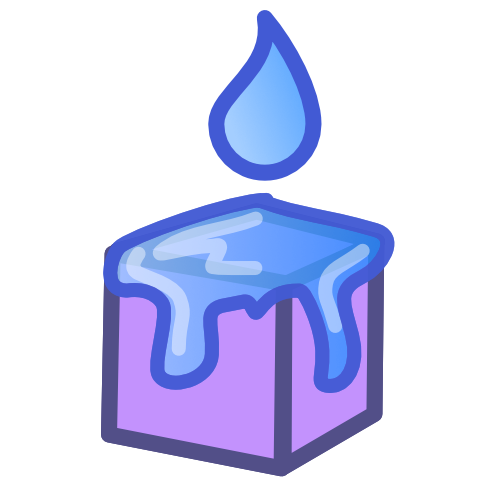 a purple cube with water dripping all over it and a water droplet hovering above it